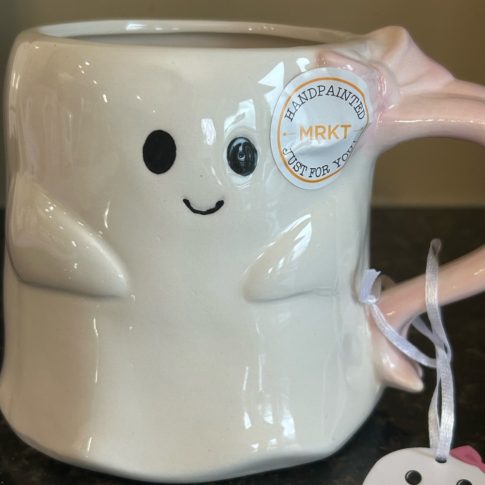 Ghost Mug with Pink Handle